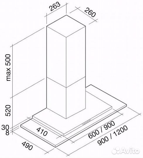 Вытяжка falmec kristal parete 120 ix/glass (800)