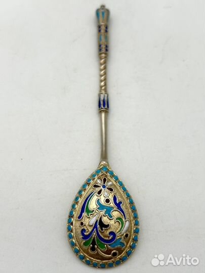 Ложка, серебро 84 проба, Хемпель, эмаль, 18,8 г