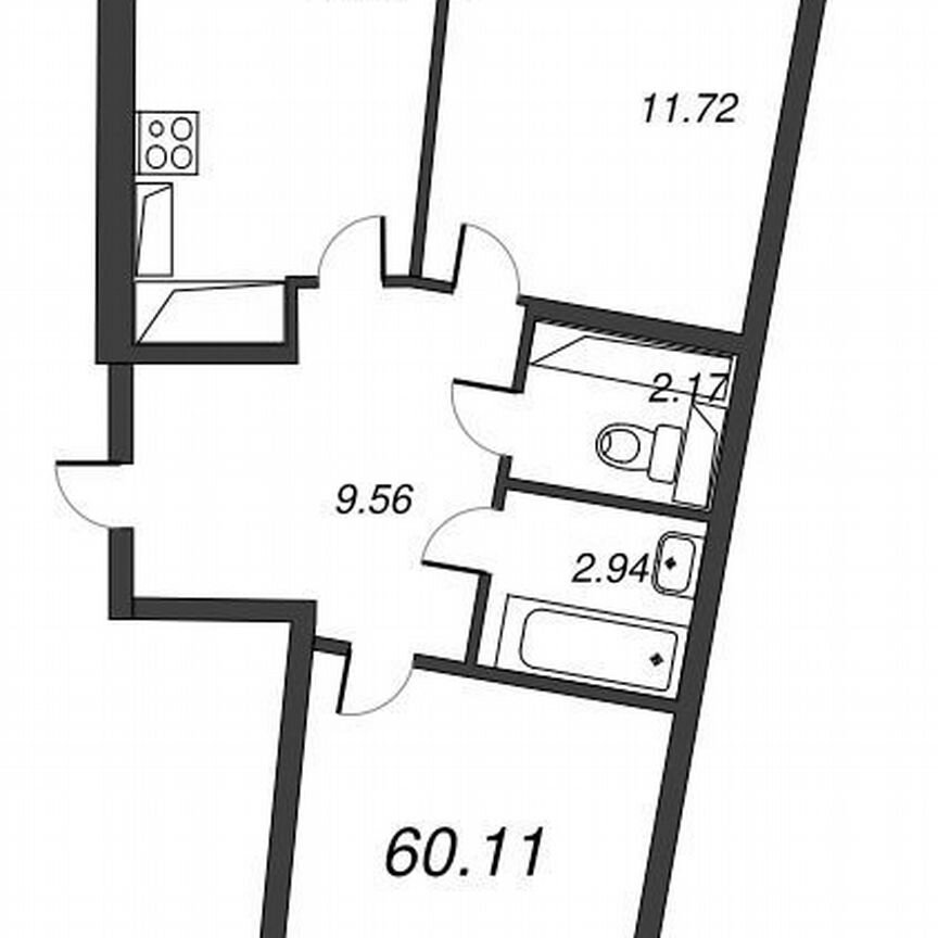 2-к. квартира, 62,2 м², 12/22 эт.