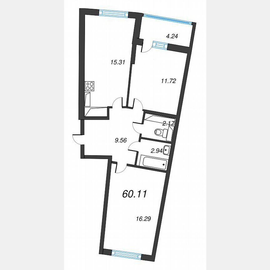 2-к. квартира, 62,2 м², 12/22 эт.