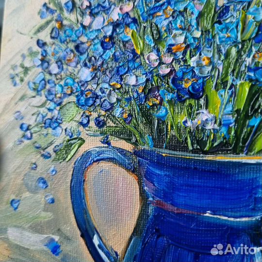 Незабудки цветы картина маслом с цветами натюрморт