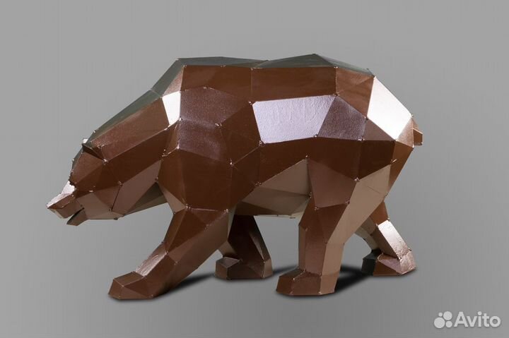 Полигональная фигура Медведь из металла