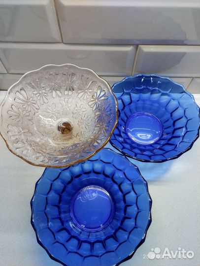 Ваза для фруктов, салатники кобальт. Стекло. СССР