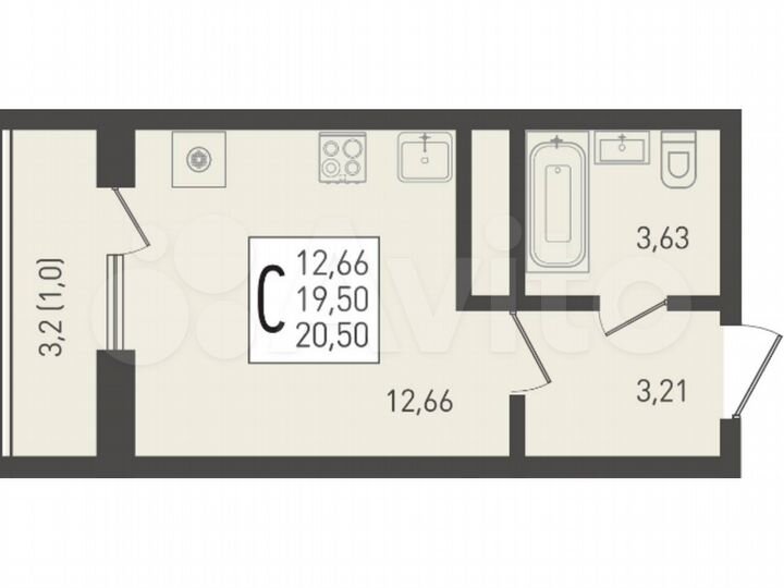 Квартира-студия, 20,5 м², 2/24 эт.