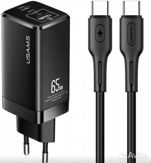 Сетевое зар. устр. Usams 1USB/2USB-C 65W