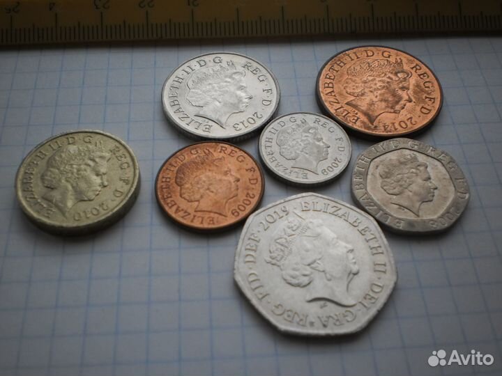 Набор монет 1 2 5 10 20 50 пенсов щит герб Англия