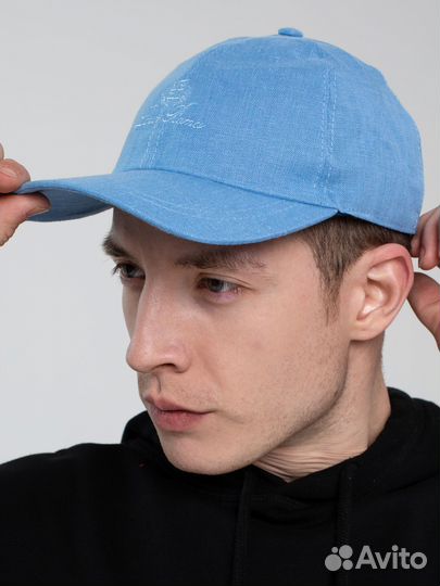 Кепка бейсболка мужская голубая лен Loro Piana