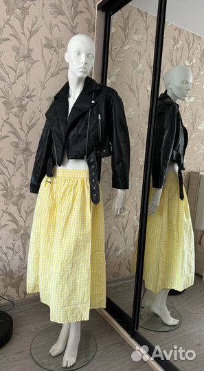 Желтая Юбка миди в клетку 48 50 лен benetton
