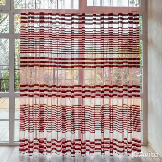 Тюль Полоска бордо