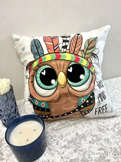 Бархатная декоративная подушка Сова 40*40