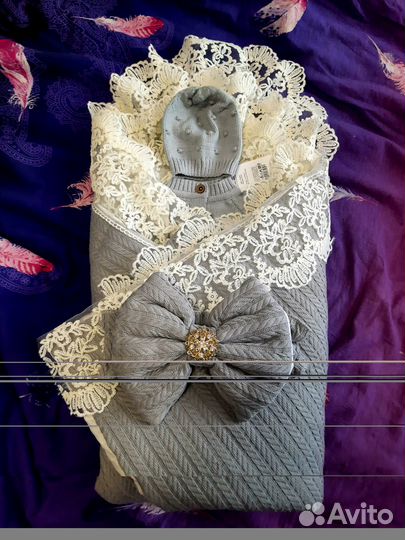 Вязаный конверт для выписки новорожденных