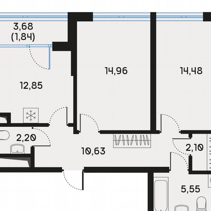 2-к. квартира, 64,4 м², 2/9 эт.