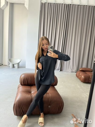 Блузка шелк h&m темно-синяя удлиненная