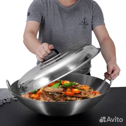 Вок (wok) 38 см из нержавеющей стали alwotech