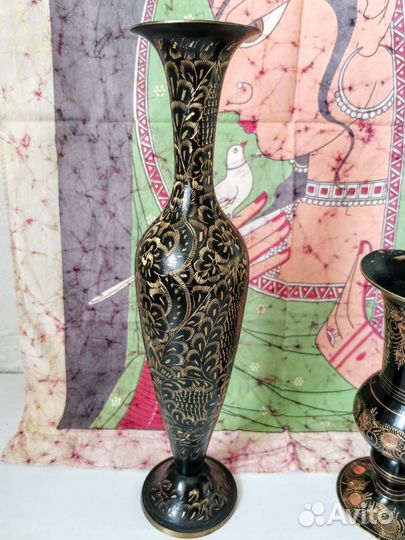 Ваза латунь Индия. Батик панно Индия. Винтаж