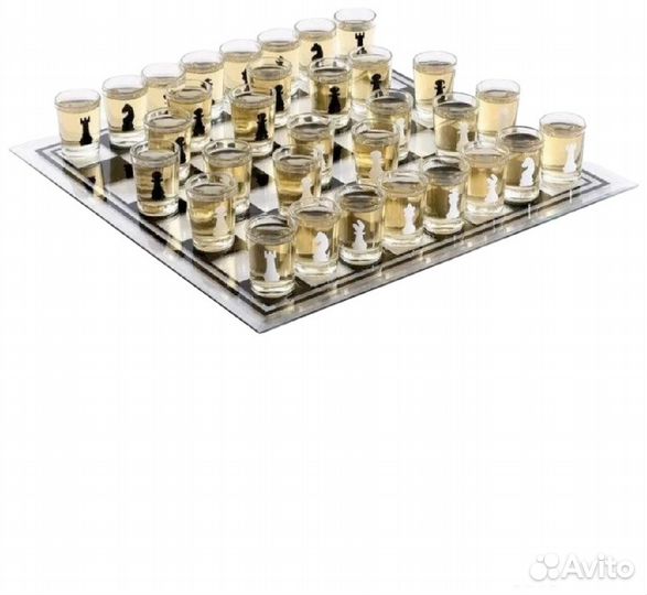 Алкогольные шахматы со стопками, 32 рюмки, поле 33