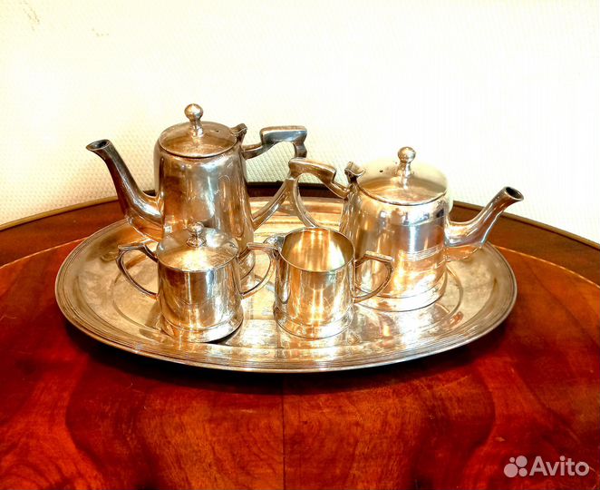 Антикварный посеребренный чайно-кофейный сервиз