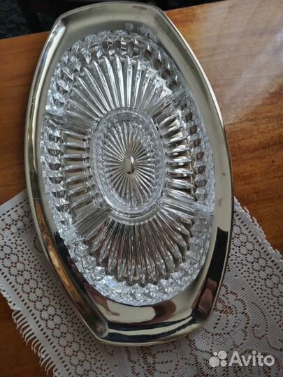 Хрустальная менажница на подносе