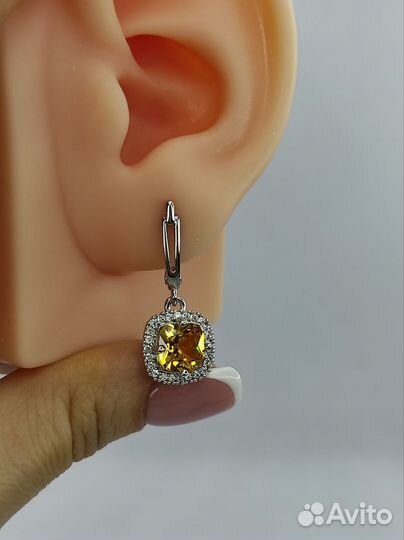 Шикарные серьги под цитрин, родий