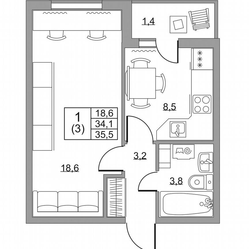 1-к. квартира, 35,5 м², 4/8 эт.