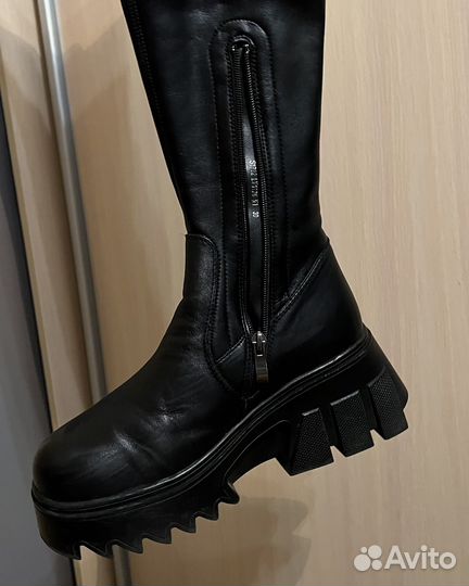 Ботфорты Экокожа на массивной подошве