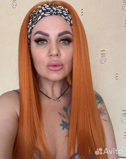 Парик прямой, рыжий, медный 65 см