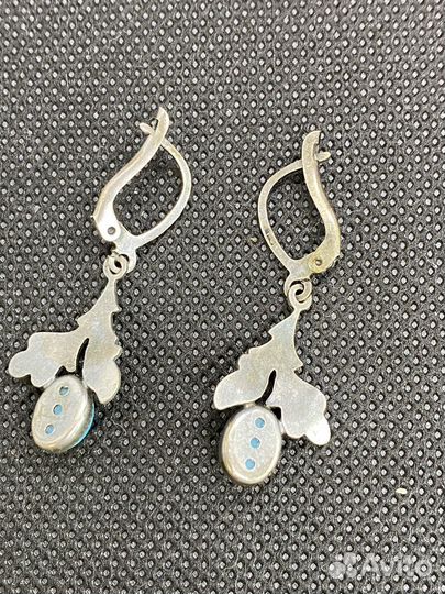 Серьги СССР мельхиор, синие вставки