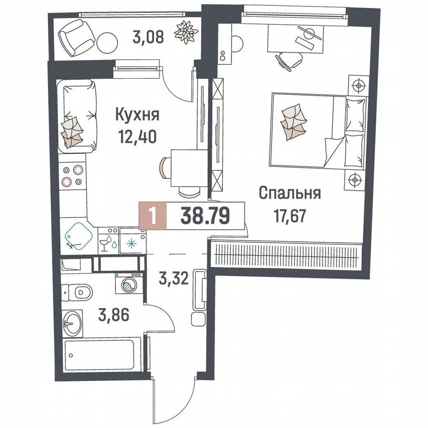 1-к. квартира, 38,8 м², 18/18 эт.