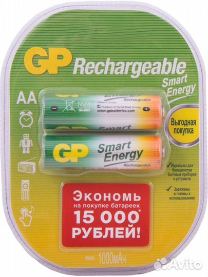 Аккумуляторные пальчиковые батарейки GP Smart Ener