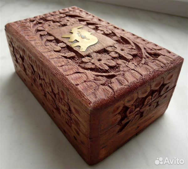 Шкатулка Деревянная Резная Съёмная Крышка 13x8 см