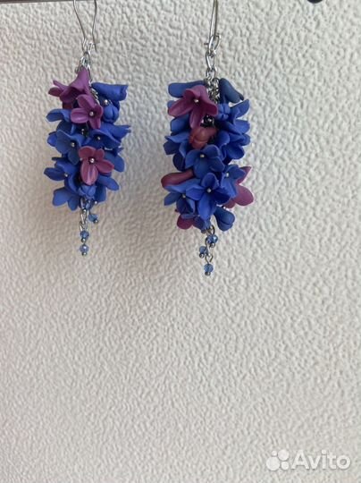 Серьги Сирень грозди из полимерной глины