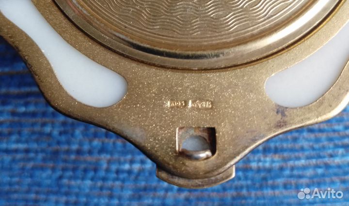 Винтажная пудреница Ракушка серебро 875 позолота