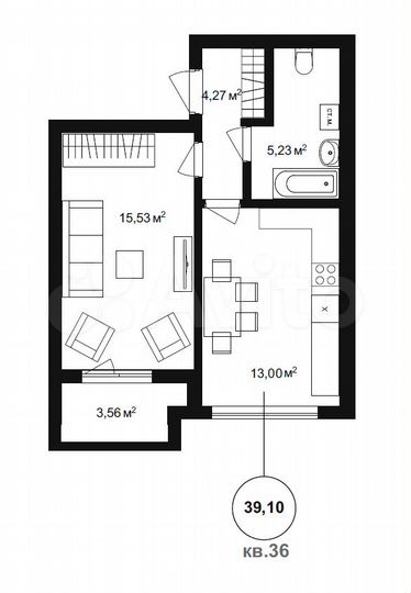 1-к. квартира, 41,6 м², 1/4 эт.