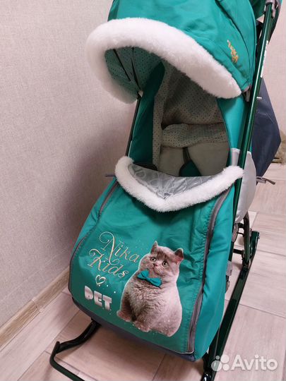 Санки коляска с колесами новые