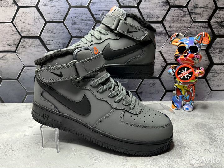 Кроссовки зимние Nike Air Force 1 Mid серые