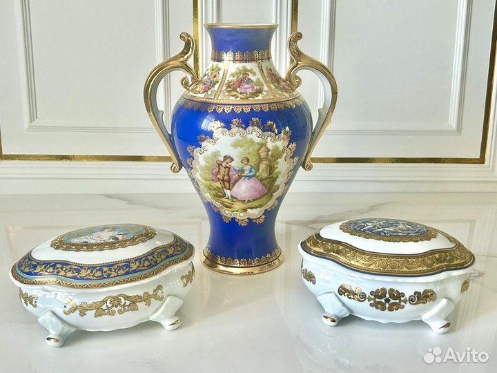 Ваза Лимож фарфор шкатулки бисквитницы Франция