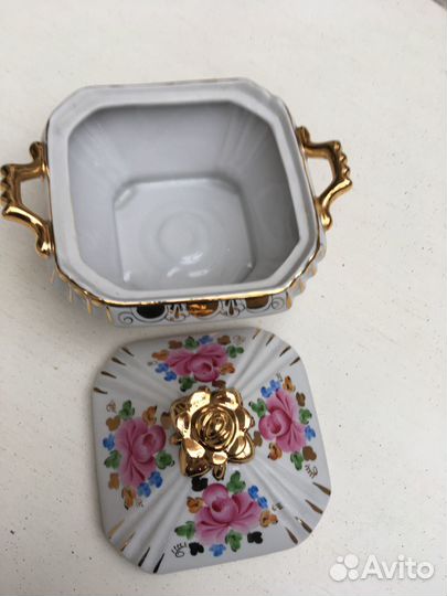 Гжель розовая с золотом Сахарница Самовар Чайник