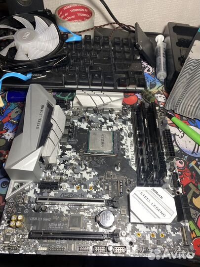 Комплект b450 steel legend +7 2700 + 16gb+кулер