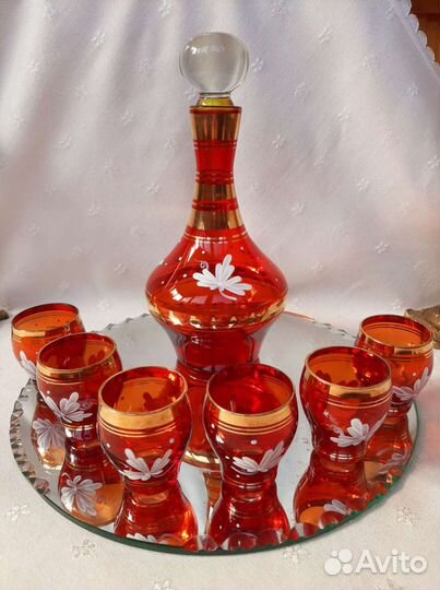 Графин и рюмки СССР цветное стекло