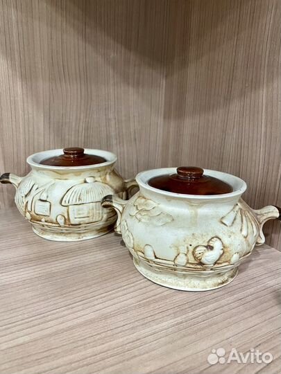 Глиняные горшочки для запекания 2 шт новые