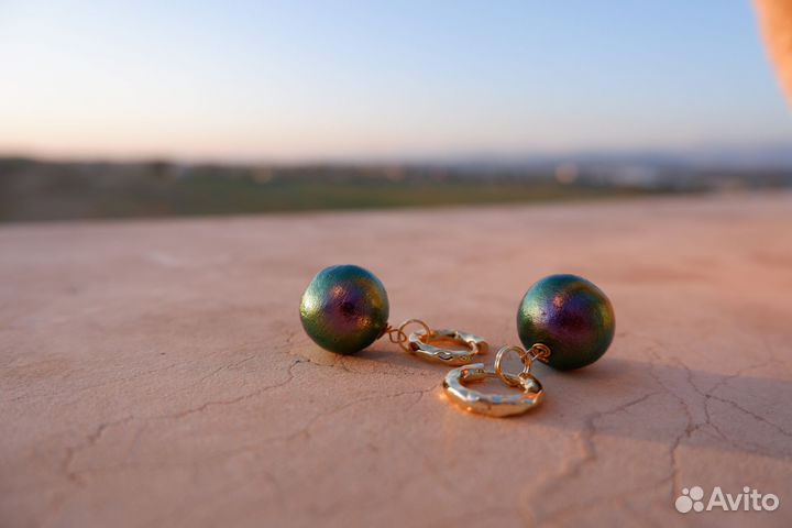 Серьги Конго с хлопковым жемчугом покрытие золото