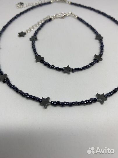 Чокер с браслетом из бисера и гематита