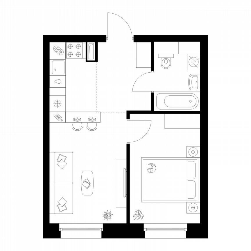 1-к. квартира, 34,6 м², 37/45 эт.