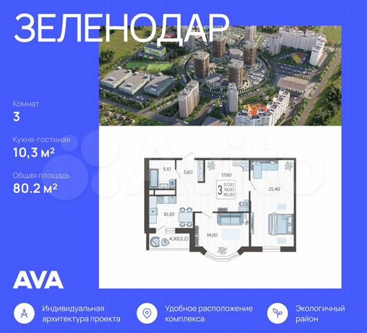 3-к. квартира, 80,2 м², 15/16 эт.