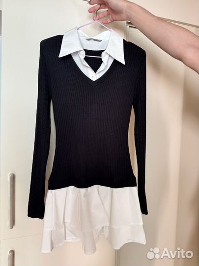 Платье мини из двух материалов lichi