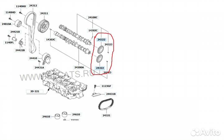 Шестерня распредвала hyundai/KIA G4EE