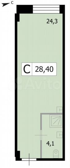 Апартаменты-студия, 28,4 м², 3/8 эт.