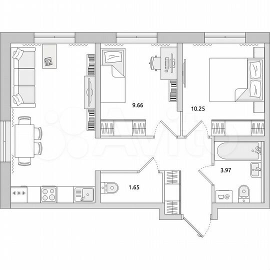 2-к. квартира, 52,1 м², 1/21 эт.
