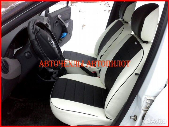 Чехлы Автопилот Renault Logan 1 из экокожи бел-чёр