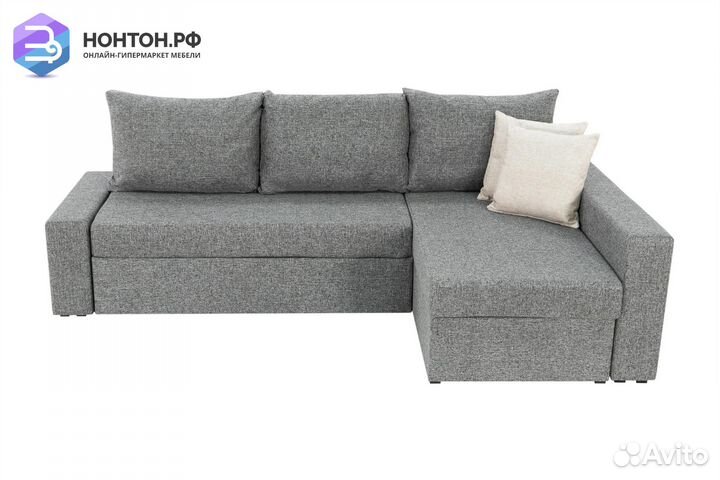 Диван угловой дельфин Версаль рогожка серая